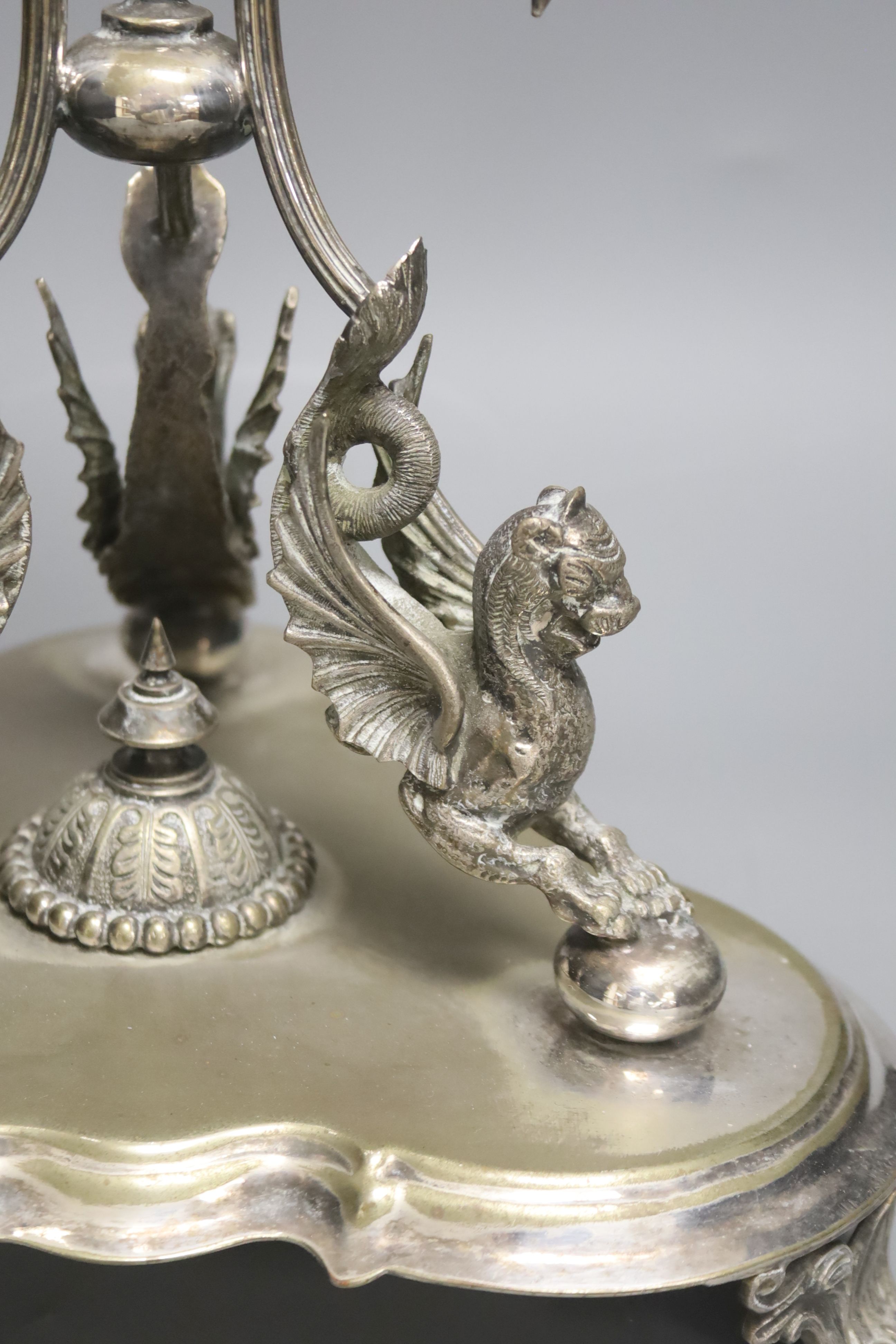 A Walker and Hall silver plated epergne stand, 42cm high